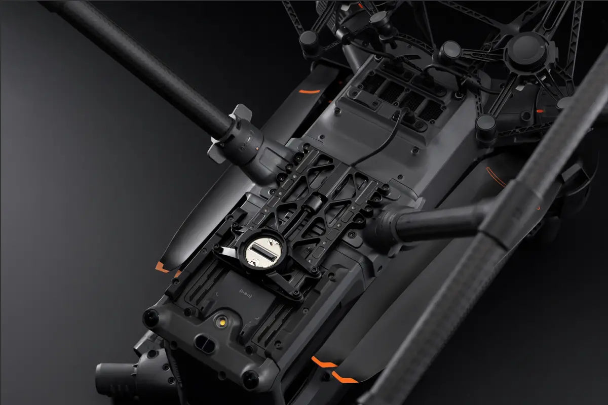 DJI Matrice 400 third gimbal connector by EE GROUP, close-up view showing connection points and durable build for drone gimbal attachment.