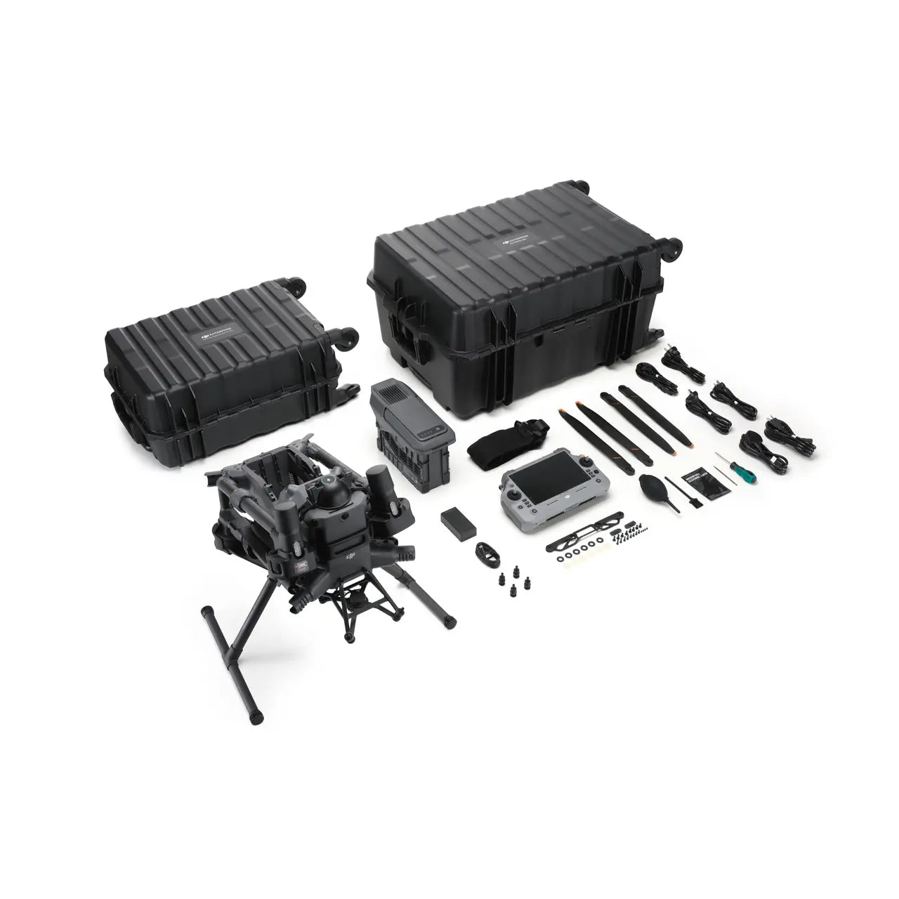 DJI Matrice 400 drone with Care Enterprise Plus package, featuring four rotors, advanced camera systems, and EE GROUP branding.