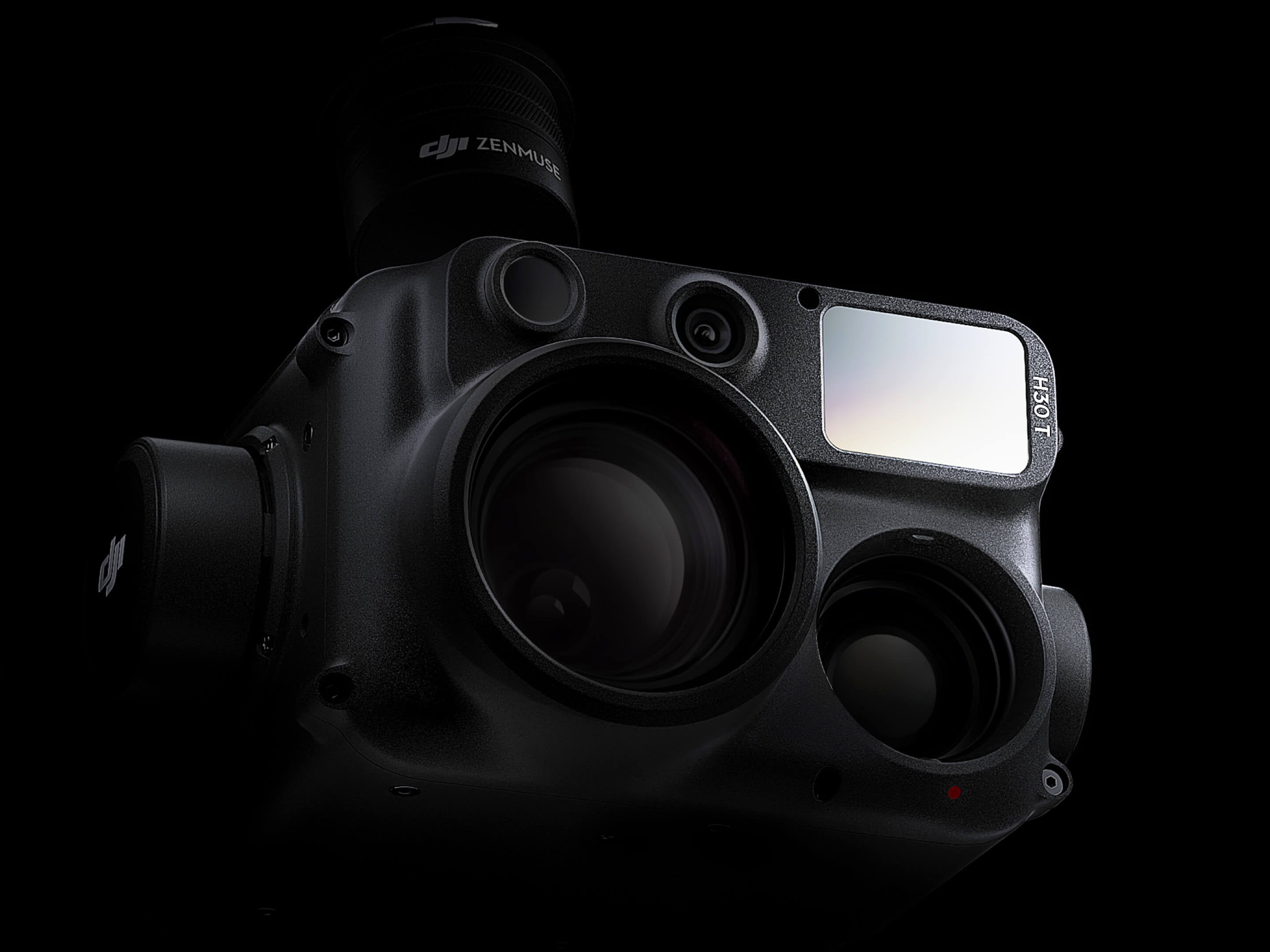 DJI Zenmuse H30 SP drone camera with multiple sensors and gimbal mounted on a drone, branded EE GROUP, with DJI Care Enterprise Plus.