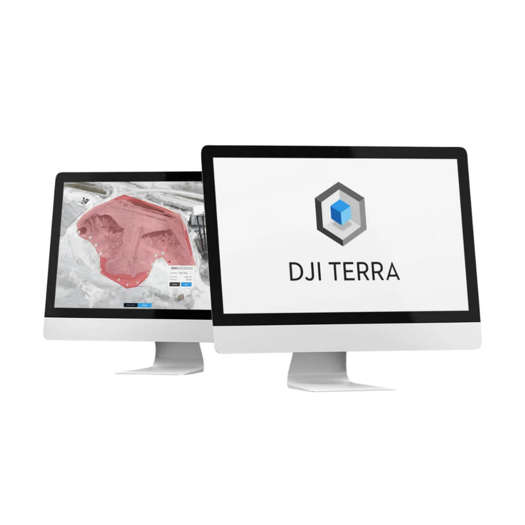 DJI Terra Flagship software 1-year license for one device, by EE GROUP, shown on a computer screen with mapping interface.