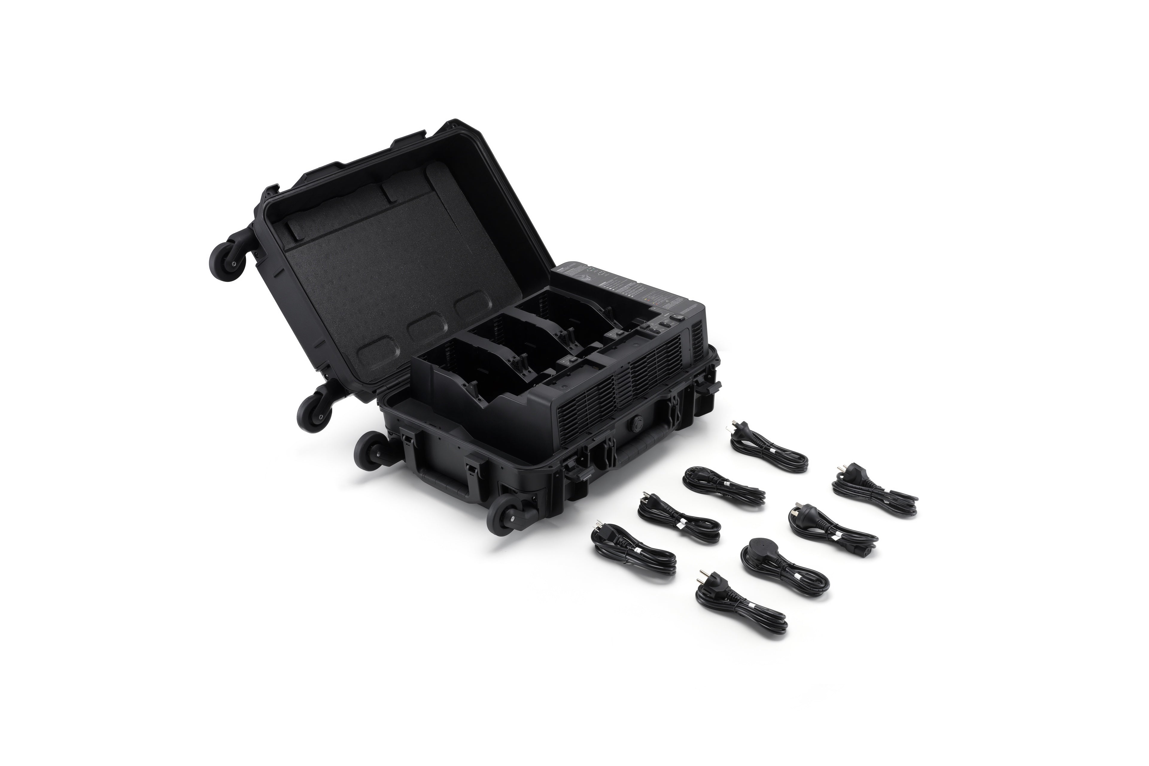 DJI BS100 Intelligent Battery Station for DJI Matrice 400, black and white station with multiple charging ports and digital display