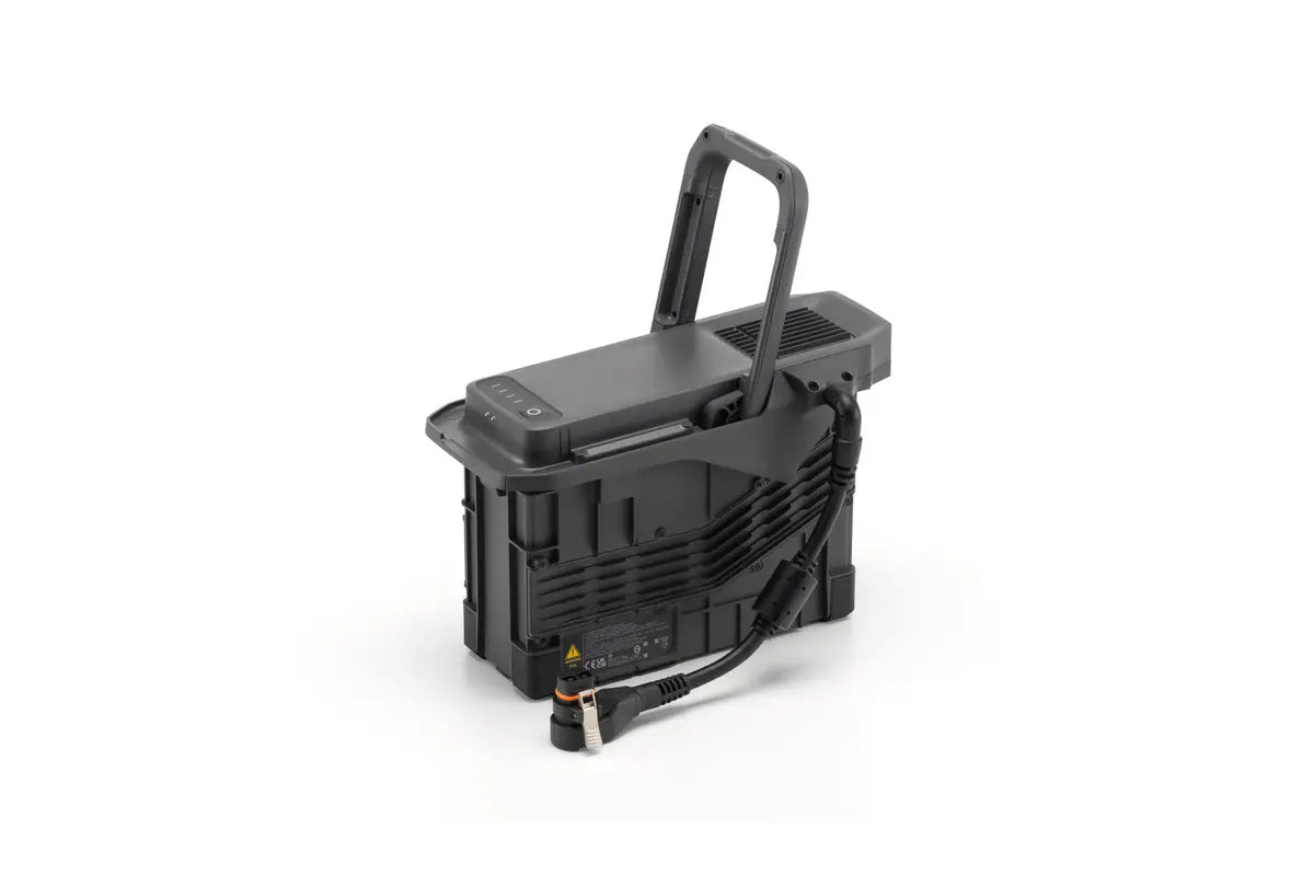 EE GROUP TB100C tethered battery for Matrice 400 drone, showing the compact rechargeable power source with connectors