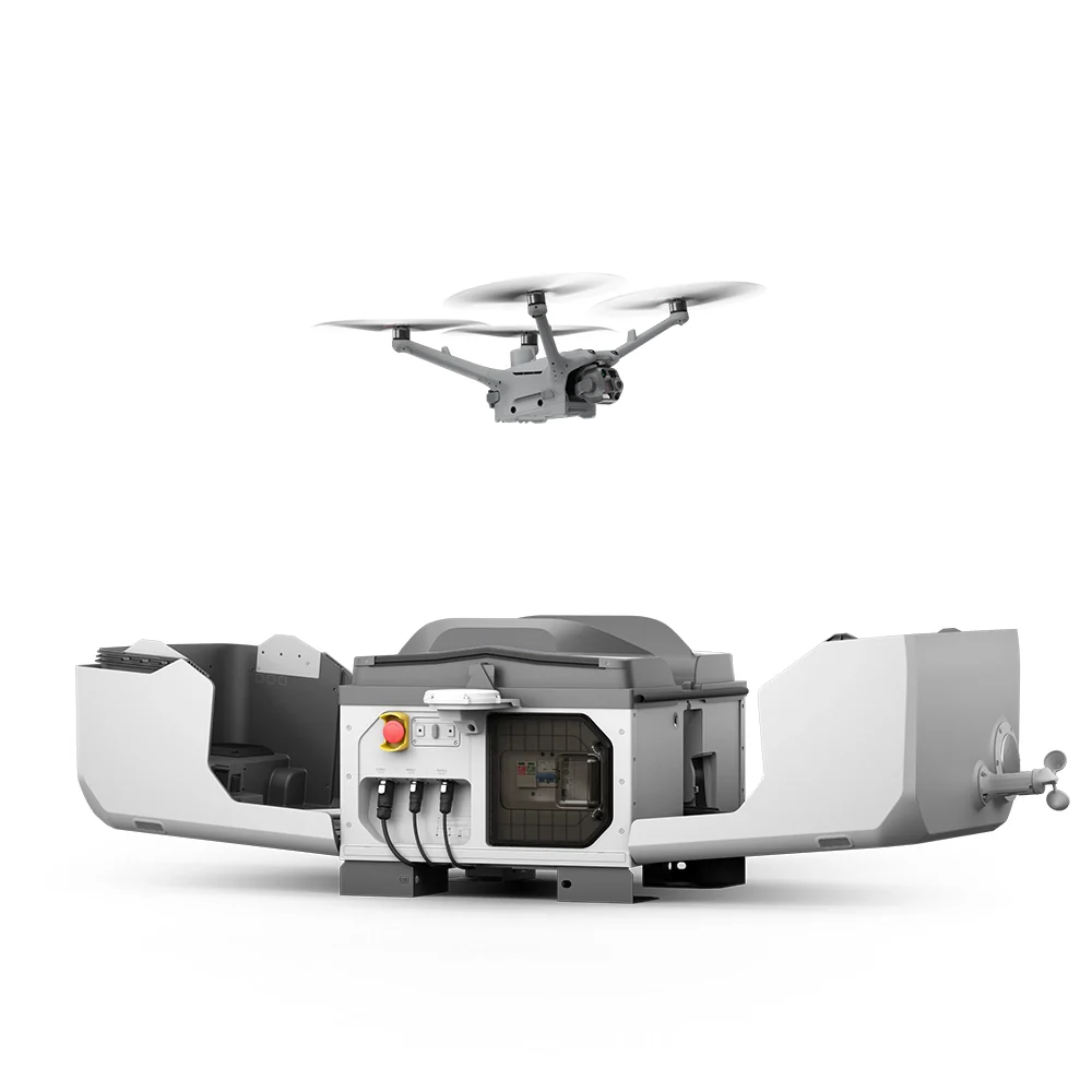 DJI Dock 3 by EE Group, a compact drone charging and storage station with multiple ports and sleek design.