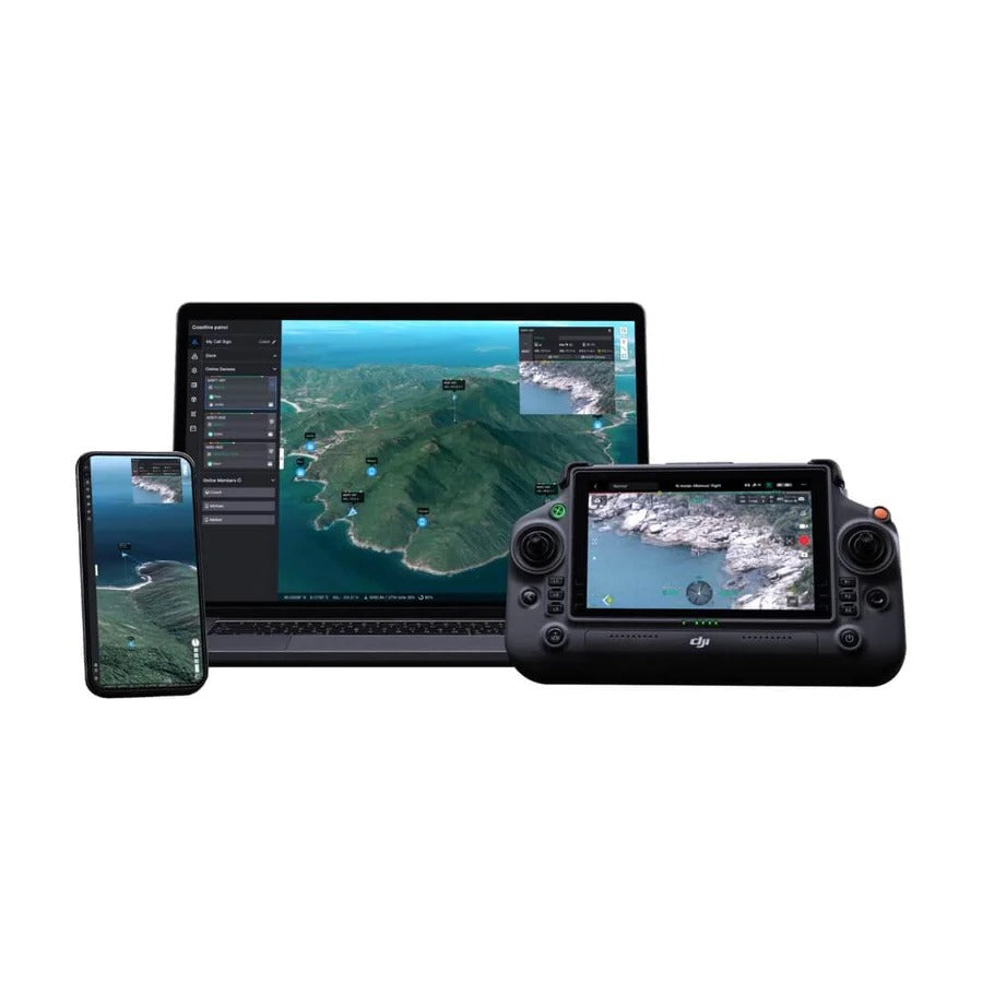 DJI FlightHub 2 AIO Combo by EE GROUP showing the drone control and management interface on a screen.