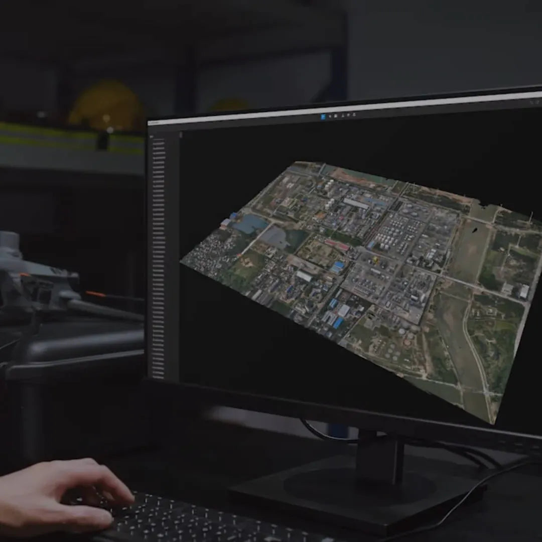 DJI Modify Flagship Permanent Online Version device by EE GROUP, showcasing its sleek design and user interface on a black background.